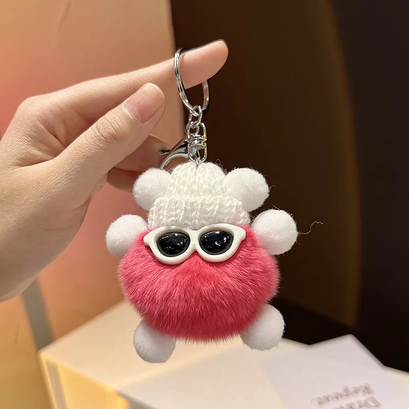 Wholesale Custom OEM 8cm Kawaii Rabbit Hair Little Coal Ball Car Keychain