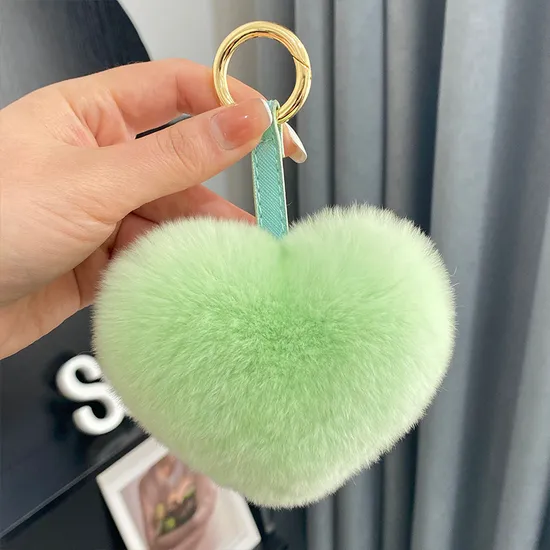 Factory Wholesale All Kinds of Color Real Rex Rabbit Fur Heart Pendant Keychain