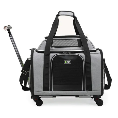 Foldable Extendable Wheeled Trolley Cat Bag Large Oxford Dog Backpack Pet Carrier