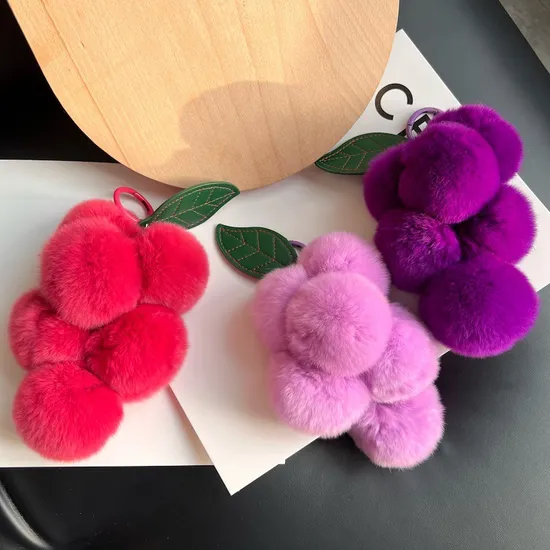 Creative Fruit Keyring Faux Rex Rabbit Fur Grape Pendant Cute Bag Accessories Key Chain