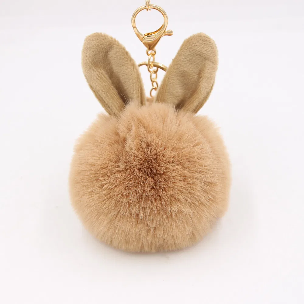 Hot Fluffy Girly POM POM Keyring with Ear Round Shaped Fur Ball Mini Plush Keychain