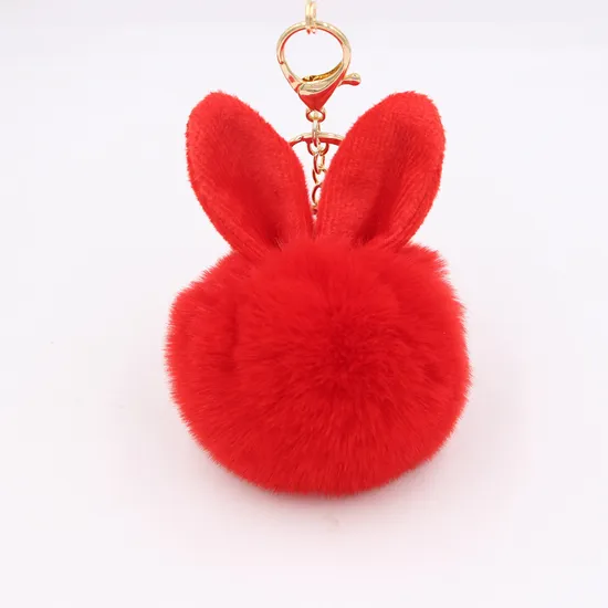 Hot Fluffy Girly POM POM Keyring with Ear Round Shaped Fur Ball Mini Plush Keychain