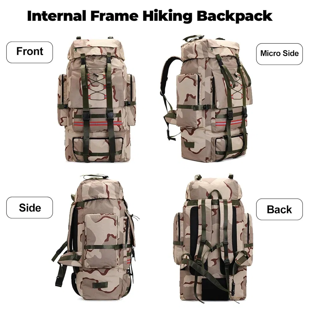 Factory Custom Unisex Mountain Camping Backpack 130L Waterproof Hiking Camping Travel Tactical Backpack