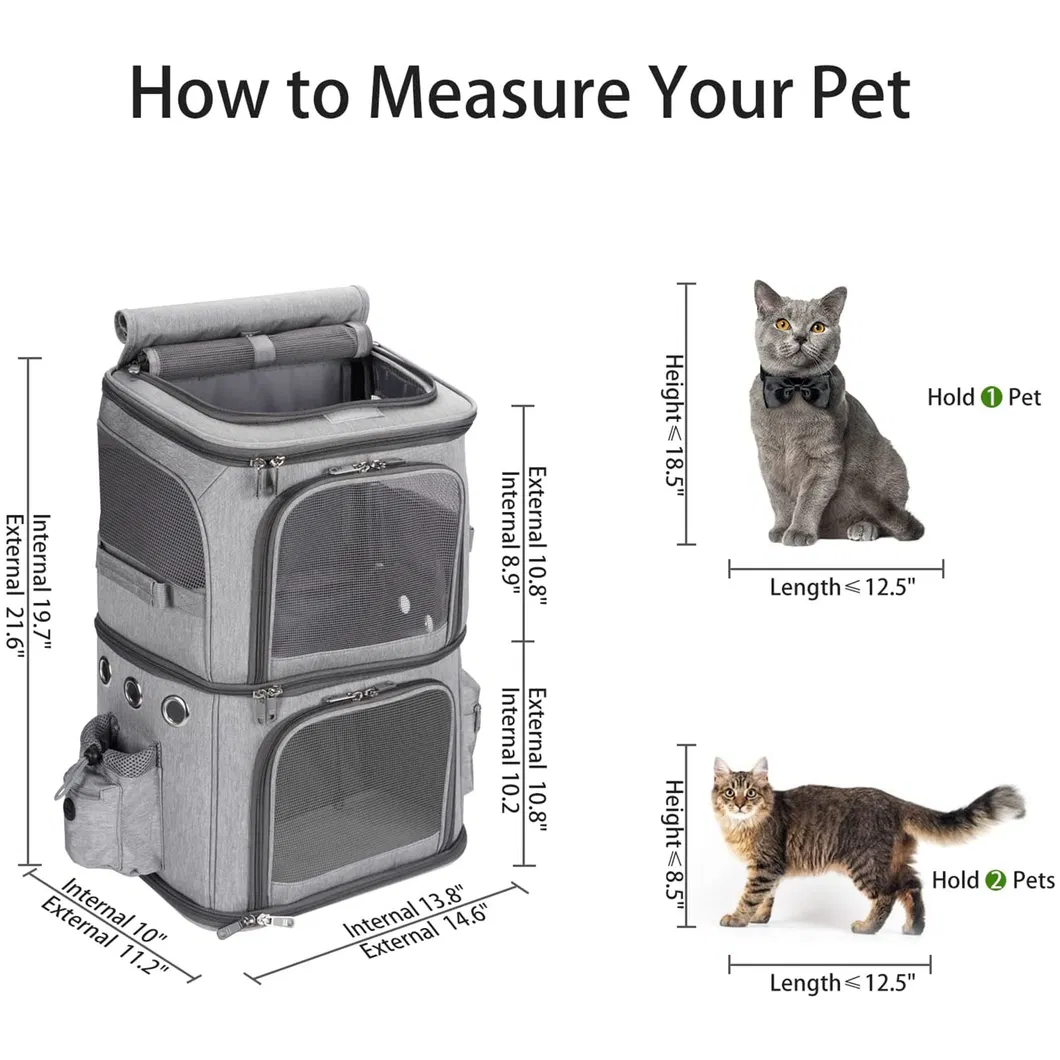 Custom Pet Backpack Travel Double Compartment Carrier Backpack for Small Cats and Dogs