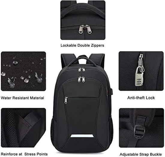Customized Casual Travel Durable Anti Theft Laptop Backpack with USB Charging Port School Students Daypack Backpack