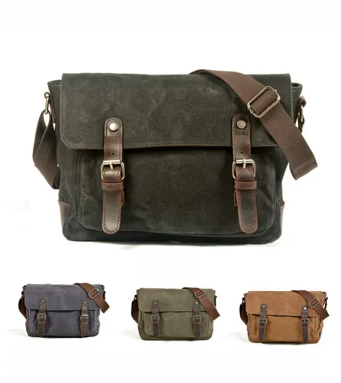 Men Photography Casual Shoulder Bag Oil Wax Canvas Genuine Leather Bag DSLR Camera Bag