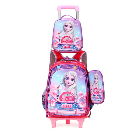 Primary School Childrens Backpack Three Piece Set 16 Inch 3D Lunch Bag for Boys and Girls Detachable Pull Rod Backpack