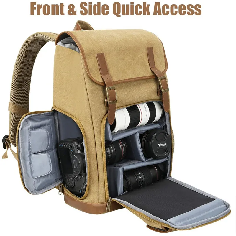 Customized Retro Fashion Waxed Canvas Backpack Outdoor Large Capacity Waterproof SLR Camera Backpack