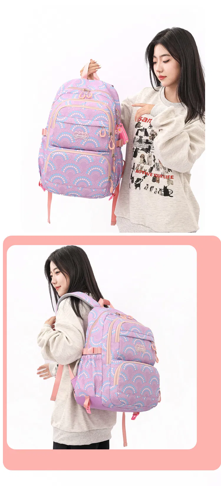 New Student Backpack for 4th -6th Grade Girls with Large Capacity Load Reducing Backpack