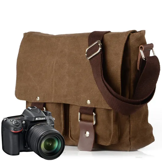 Canvas Men′s and Women′s Crossbody Bag One Shoulder Canon Photography Sony Mirrorless SLR Camera Bag