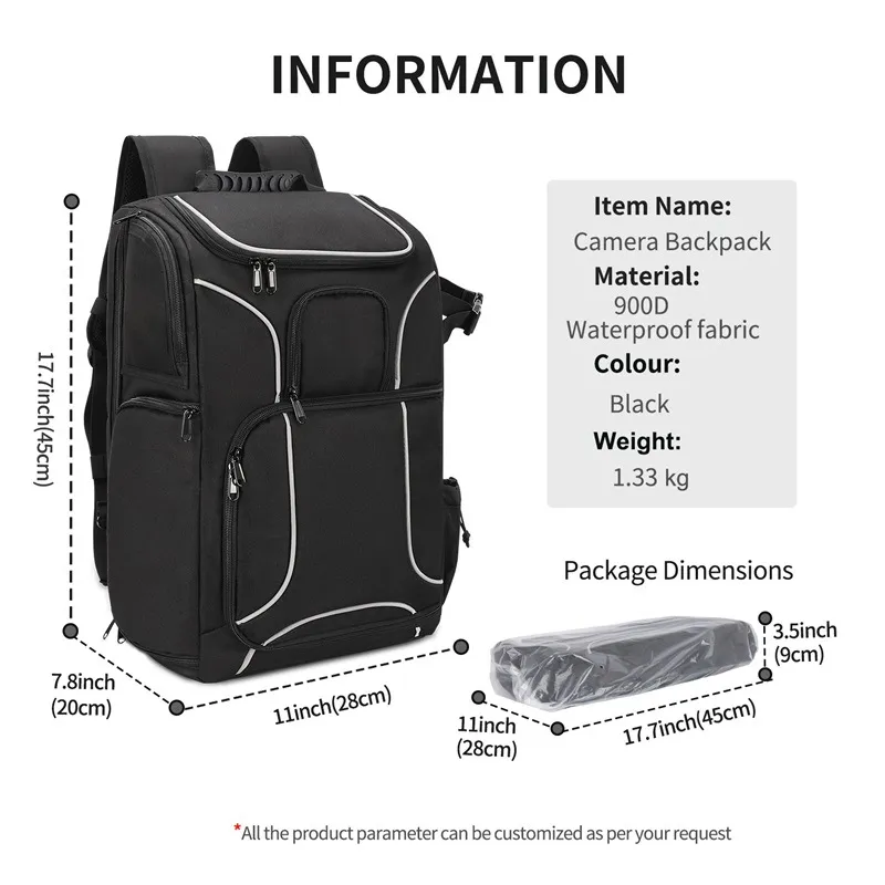 Customized New Black Oxford Cloth Camera Backpack Outdoor Travel Shoulder SLR Photography Backpack