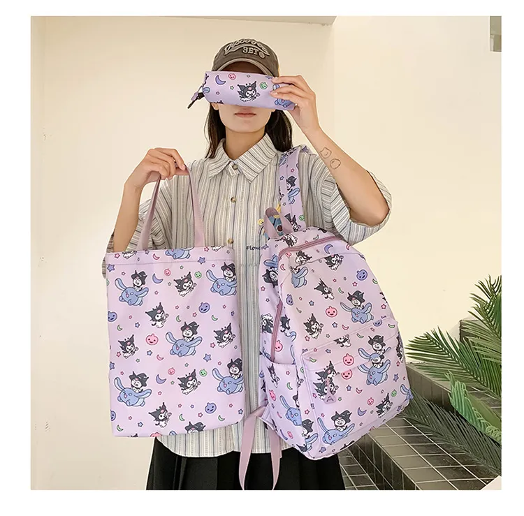 New Cartoon Coolomi Cute Three Piece Student Lightweight School Bag Sanrio Large Capacity Full Print Backpack