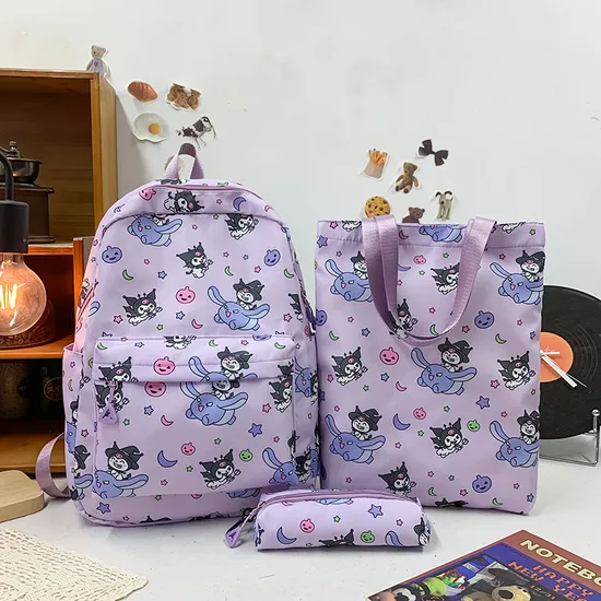 New Cartoon Coolomi Cute Three Piece Student Lightweight School Bag Sanrio Large Capacity Full Print Backpack