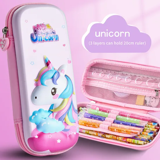 3D Pencil Case Large Capacity Stationery Box Elementary School Cartoon EVA Pencil Case Pouch