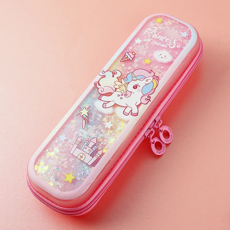 Pen Case Filled with Oil Quicksand Pen Box Cartoon TPU Student Stationery Box Children&prime;s Pencil Case Pouch