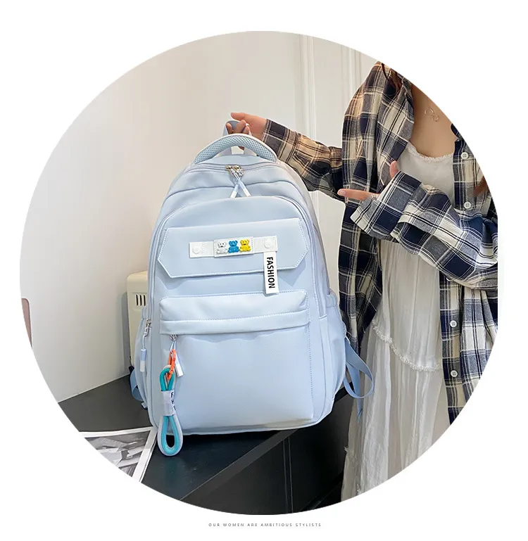 2023 New Leisure Backpack Solid Color Waterproof and Wear Resistant High School Backpack