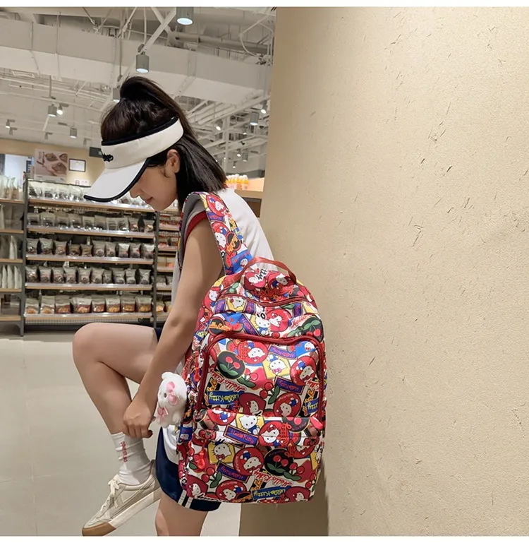 New Backpack Student Cute Cartoon Large Capacity Nylon Lightweight Backpack