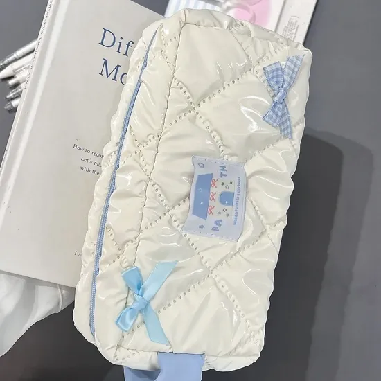New Blue Bow Pen Bag Student Girl Heart Large Capacity Stationery Storage Makeup Bag