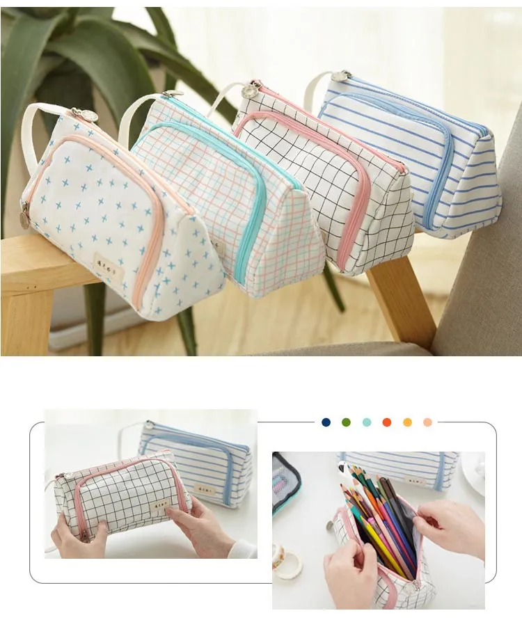 Wholesales Custom Big Capacity Large Storage Canvas Pencil Pen Case Pouch Stationery Bag for Office School Teen Girl Boy