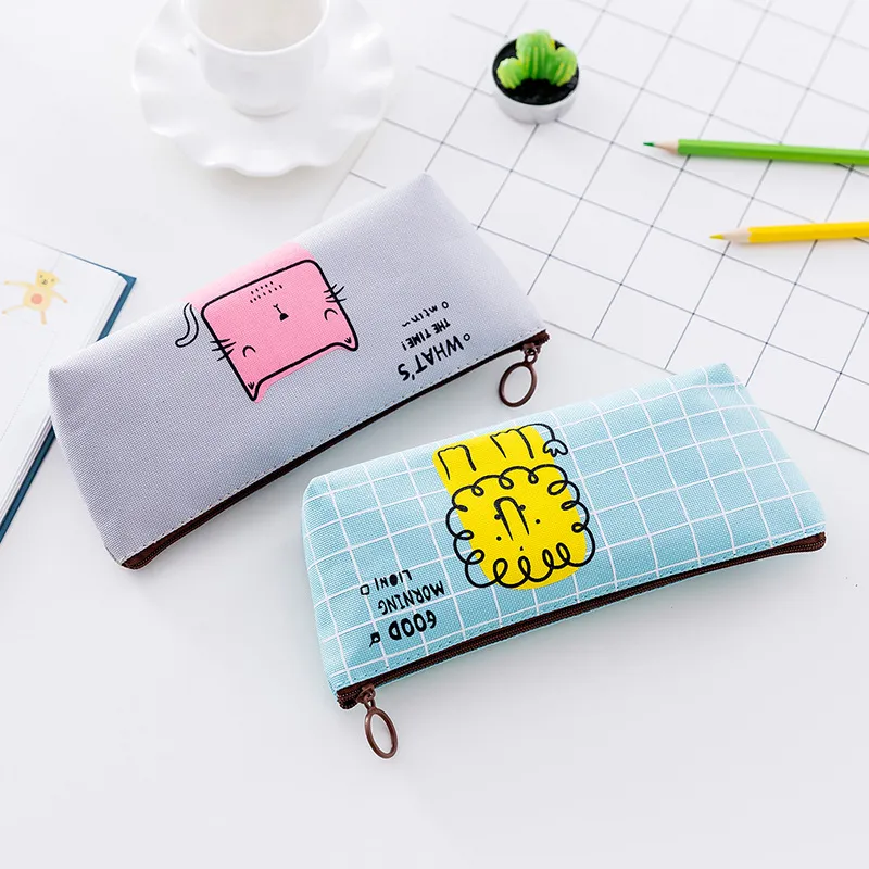 Wholesale School Cartoon Animal Zipper Canvas Pencil Case for Children