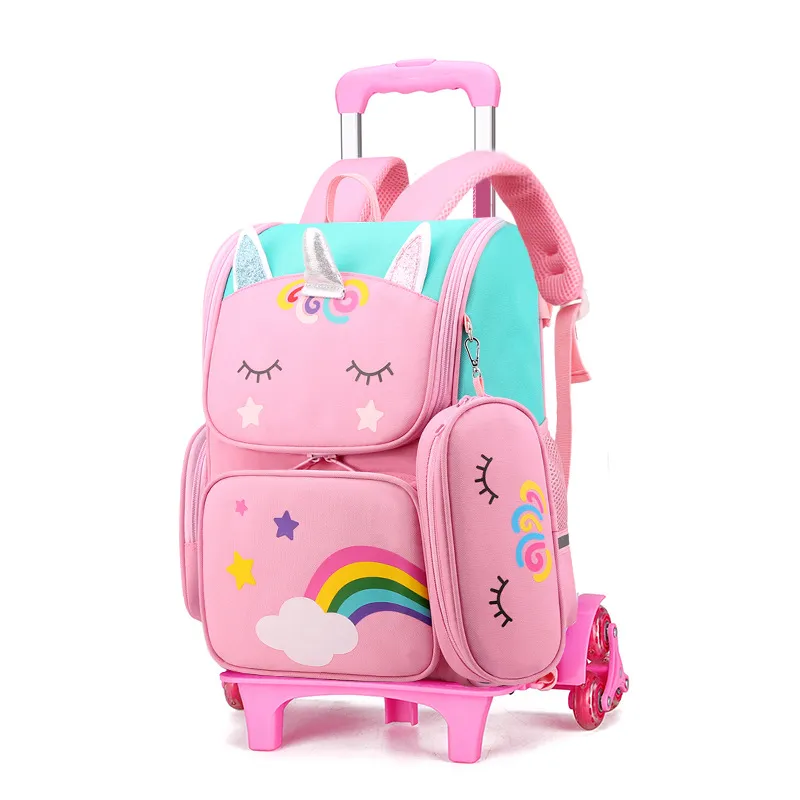High Quality Backpack Unicorn Children&prime;s School Bags Children Backpack Convenient Travel Removeable Trolley Bag for Girls