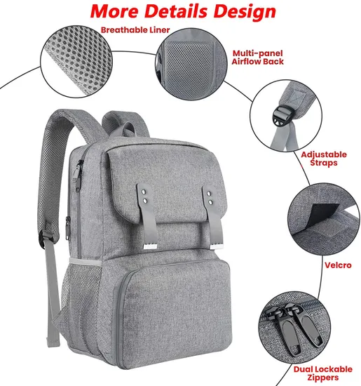 Manufacturer Water Resistant College Lunch Box Bag School Laptops Thermal Insulated Cooler Backpack with USB Charging Port