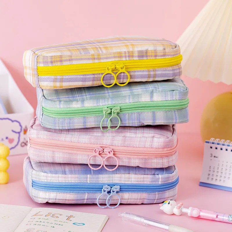 Big Capacity Fashion Cute School Student Multifunction Blank Canvas Pencil Case