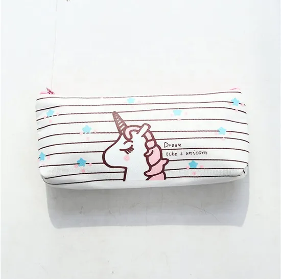 Cartoon Children Stationery Bag Cute Kawaii Zipper Canvas Pencil Case Unicorn