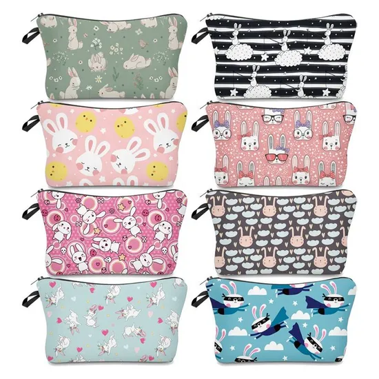 Cartoon Cute Bunny School Pencil Bag Zipper Makeup Cosmetic Pouch Waterproof