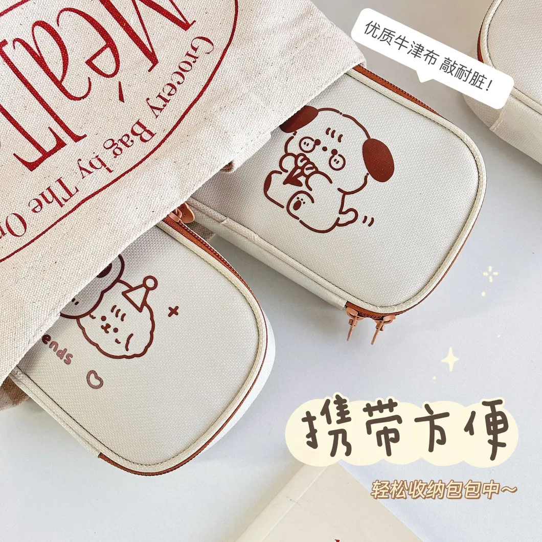 Cartoon Kawaii Bear School Stationery Bag Big Canvas Cute Pencil Case for Kids