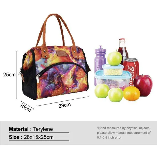Factory Hot Sale Thermal Food Picnic BBQ Hiking Cooler Bag Women Insulated Nylon Flowers Pattern Lunch Tote Bag for Kids