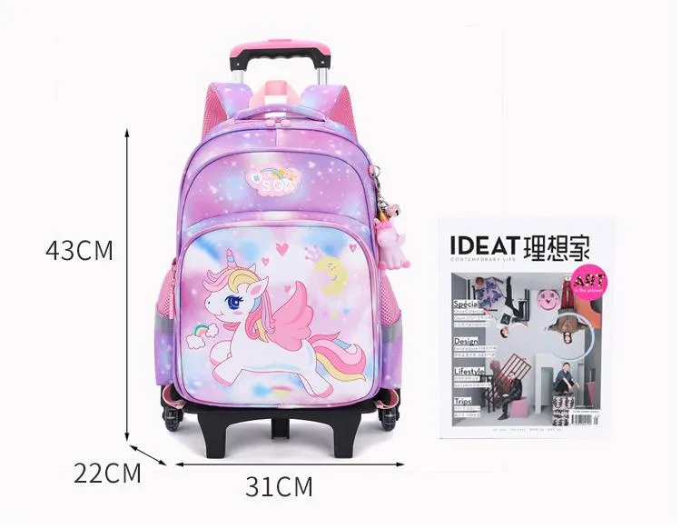 Pupils Trolley Schoolbag Girls First Grade to Sixth Grade Children&prime;s Burden-Reducing Backpack for Girls