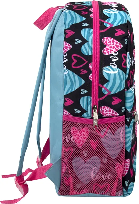 Lightweight Durable Leak-Resistant Bassic Girls&prime; Backpack with Lunch Bag Key Chain Pencil Case and Accessories