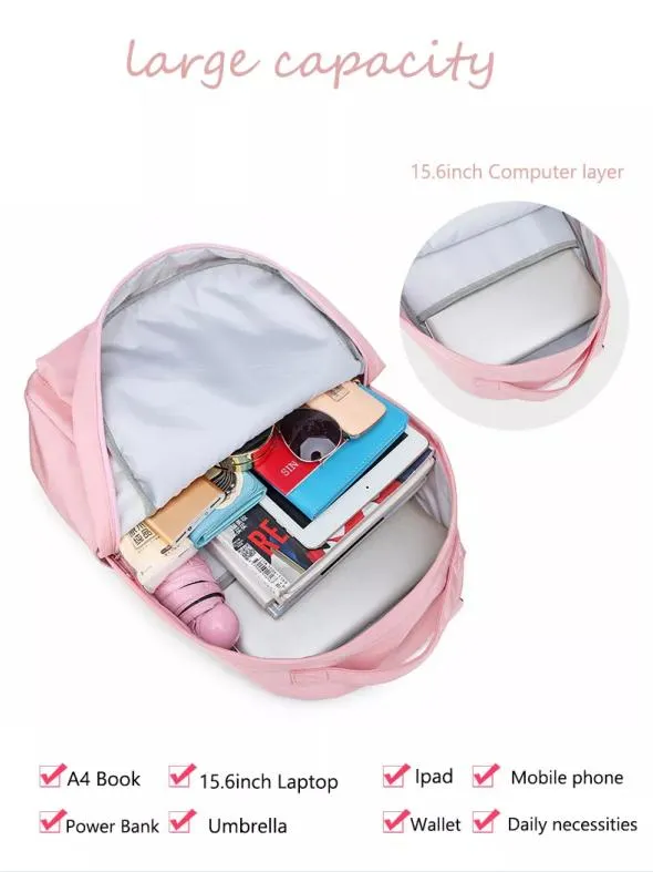 High Quality Middle School Student Book Backpack Bag for Girls Teenagers Pink Large Capacity School Bag