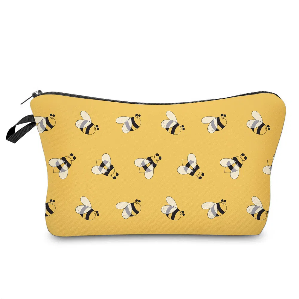 Cartoon Kids School Pencil Pouch Cute Bees Printing Cosmetic Zipper Makeup Bag