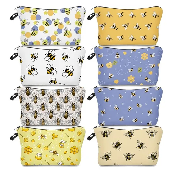 Cartoon Kids School Pencil Pouch Cute Bees Printing Cosmetic Zipper Makeup Bag