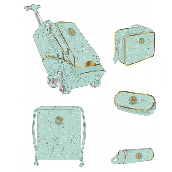 School Trolley Bag 19 Inch Turquoise 5 PCS Set Trolley Tri Wheel Climbing Stairs