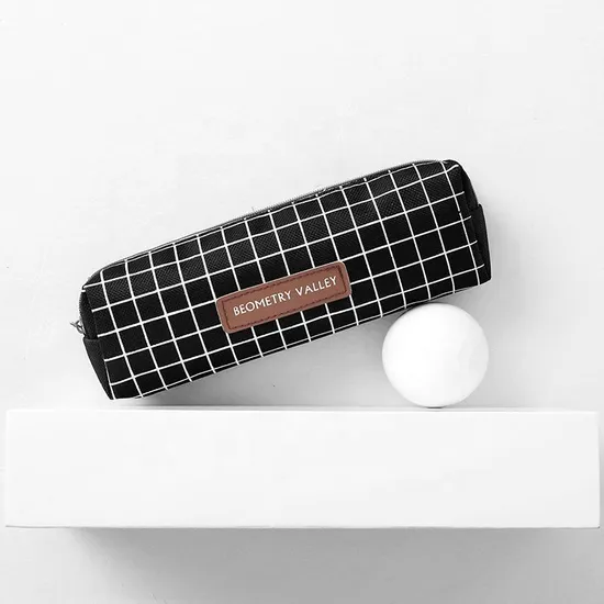 Creative Fashion School Student Stationery Zipper Canvas Grid Pencil Case