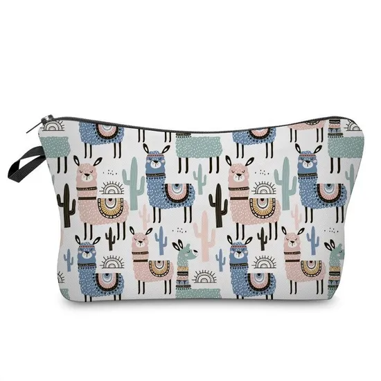 Customized Cartoon Cute Alpaca School Pencil Pouch Cosmetic Make up Travel Bag