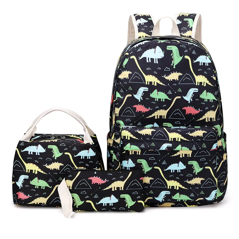 Pink Girls Dinosaur School Bag Set Blue Boy&prime;s Children Bookbag Teens Primary High School Backpack with Lunch Bag Pencil Case