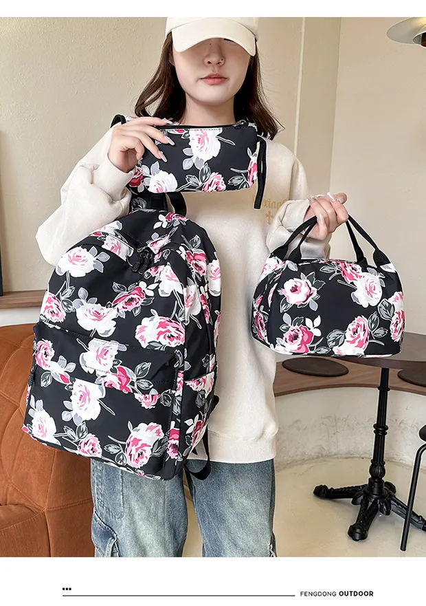 Factory 3 PCS Casual Backpack Insulation Bag Cross-Border New Fashion Floral Minimalist Backpack,