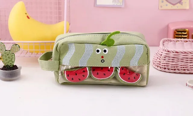 School Stationery Supply Cartoon Fruit Design Large Kawaii Pencil Case for Kids