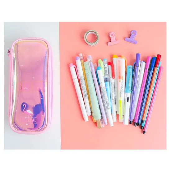 Hologram Colorful Transparent Pen Bag Zipper Cosmetic Makeup Pouch Bright Laser Clear Pencil Case