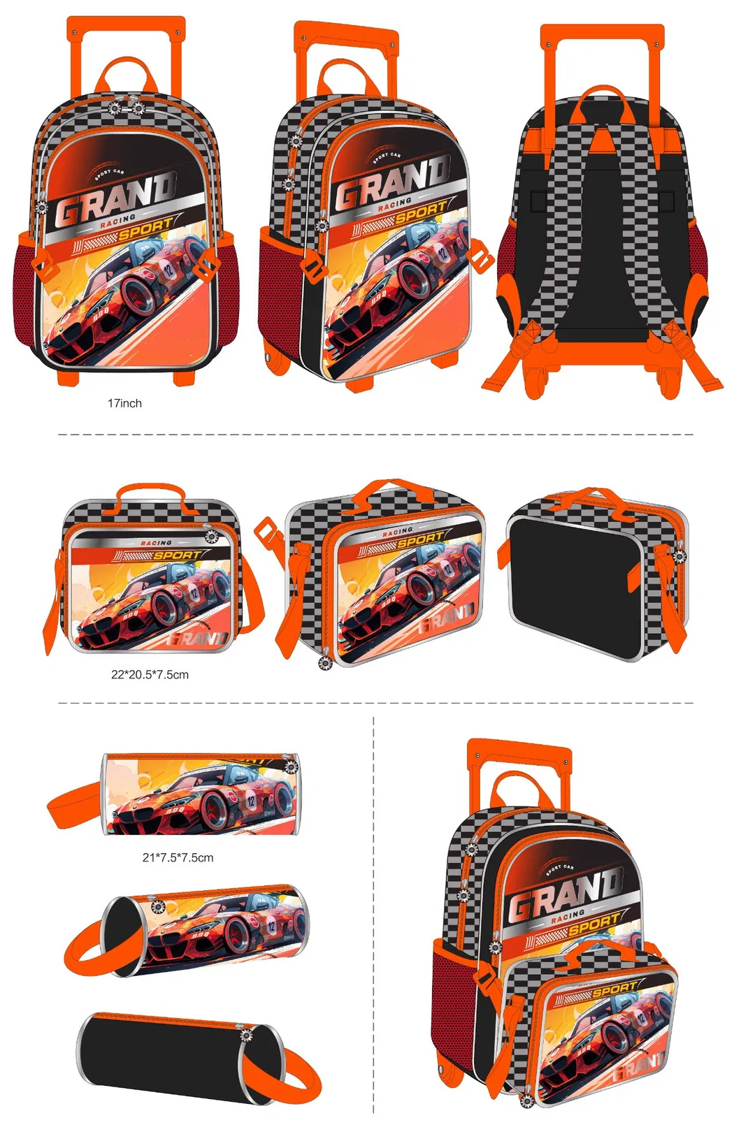 Children 3PCS Kids Boys Trolley Backpack Wheeled School Bag 2 Wheels for Students