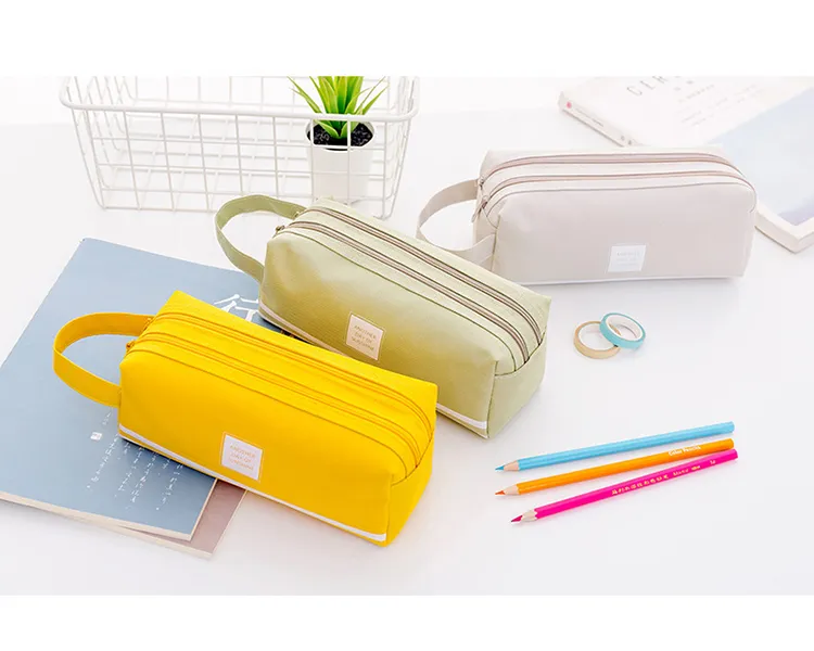 Large Capacity Pen Case Double Zippers Pen Bag Office Stationery Bag Pencil Case with Compartments