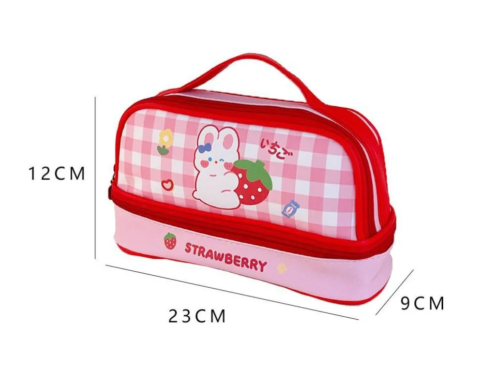 Kawaii Cartoon Stationery Bag Double Layer Large Capacity Leather Pencil Case