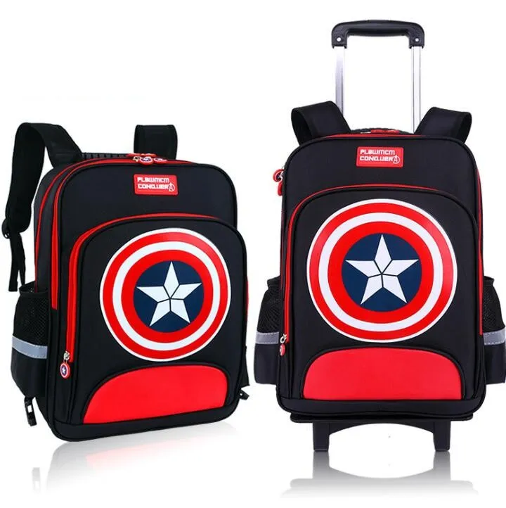 Captain America Detachable Carry-on Luggage Kids School Trolley Bags