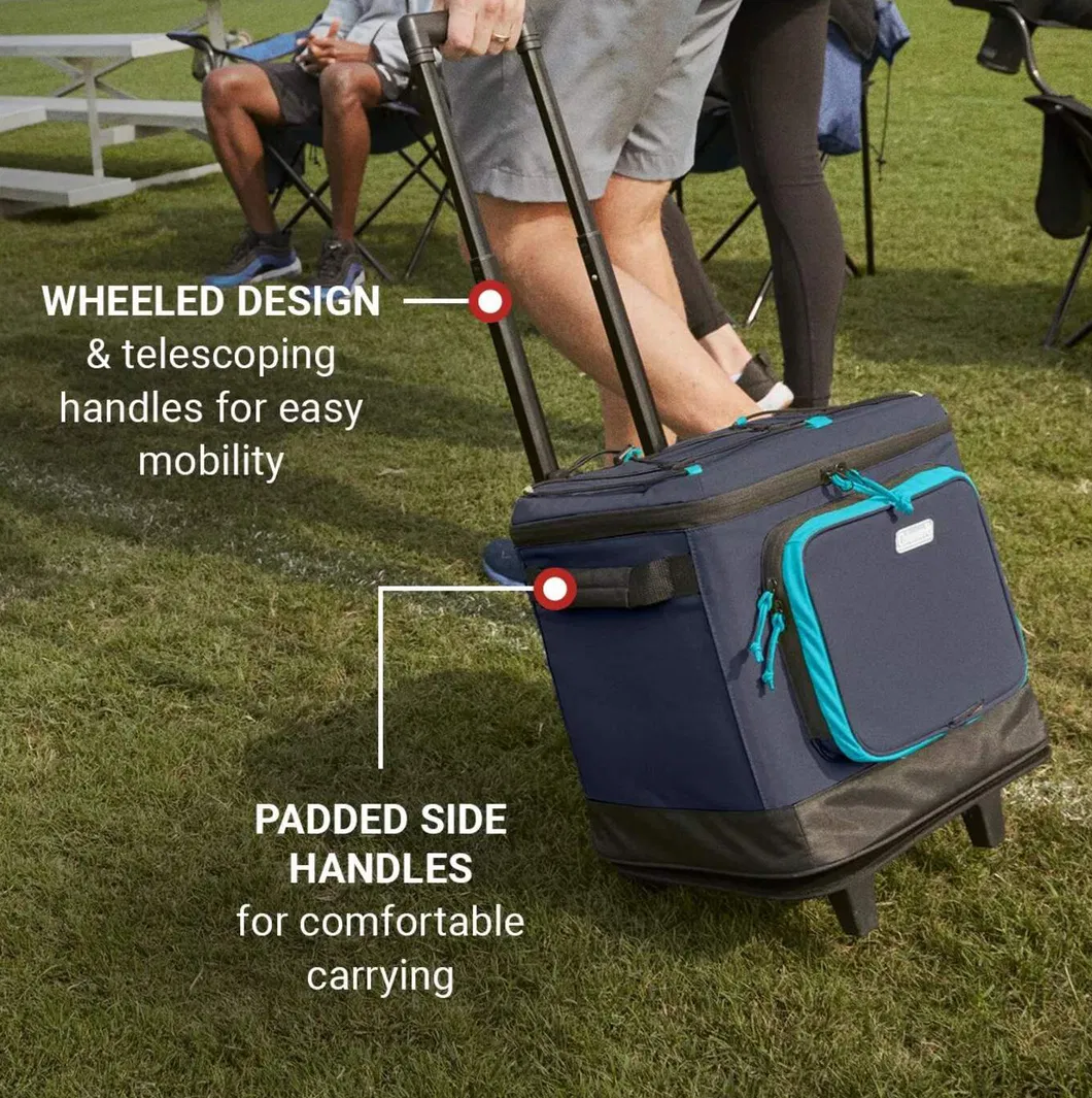 Factory Directly Sell Portable Foldable Summer Camping Insulated BBQ Picnic Bag Collapsible Ice Trolley Rolling Cooler Bag with Wheels