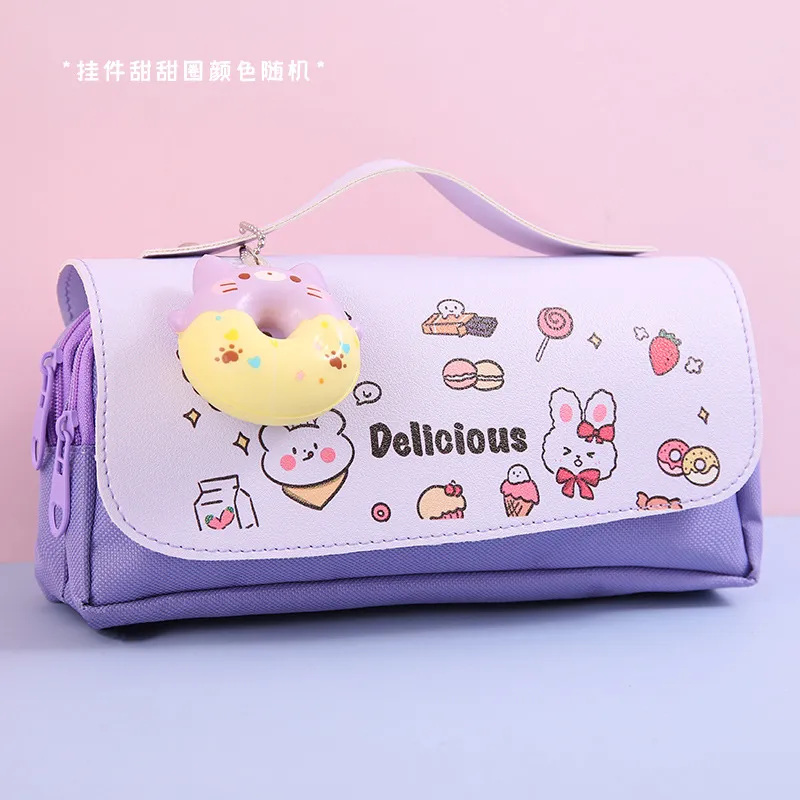 School Large Size Cartoon Donut Cat Design Cute Kawaii Pencil Case for Kids