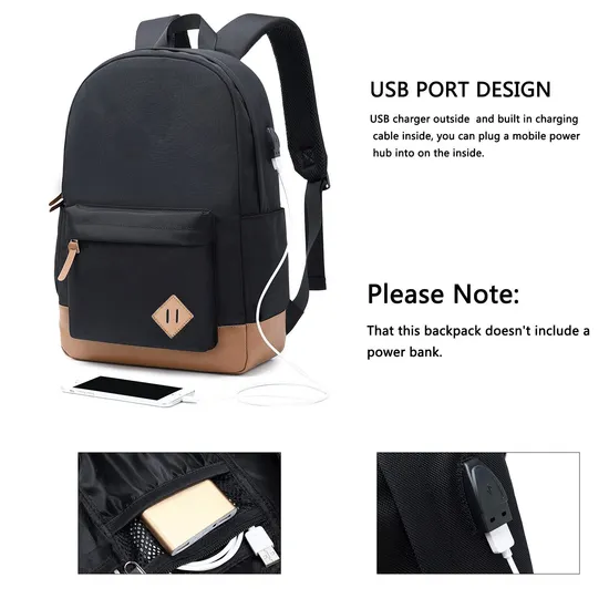 Classical Basic Travel Backpack Student College Men Water Resistant Laptop School Bag Bookbag with USB Charging
